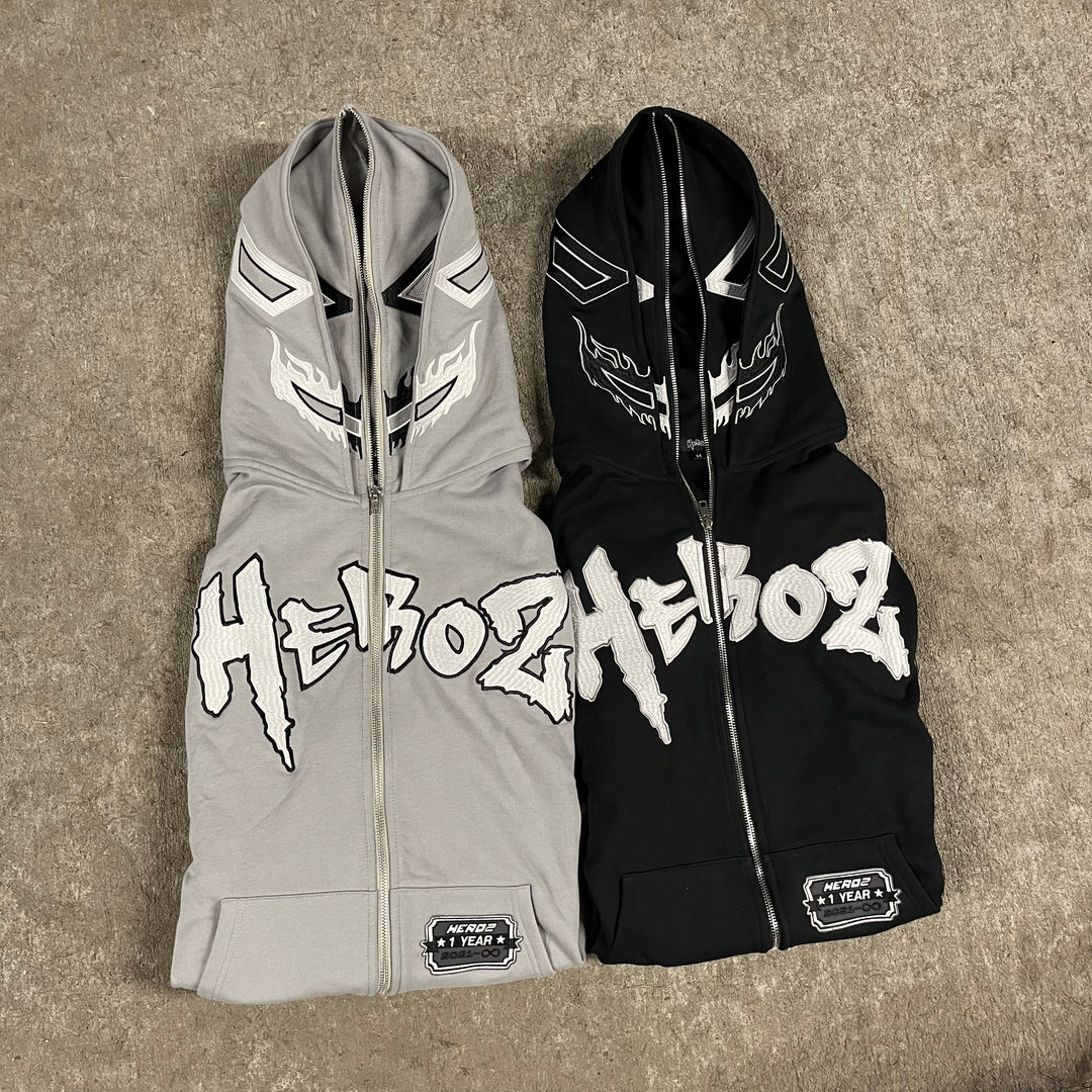 Double Hood Full Zip - Black