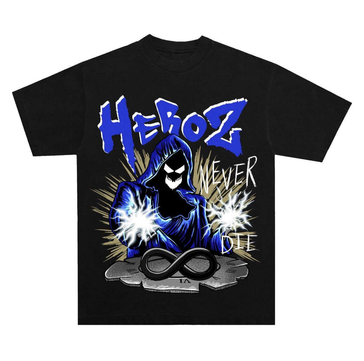 Heroz Never Die Graphic Tee- Black/Blue
